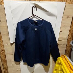 Majestic Navy Long-Sleeve Crew Sweatshirt with Detroit D embroidered